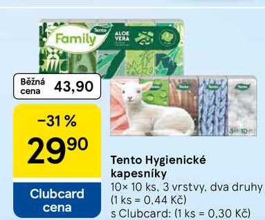 Tento Hygienické kapesníky, 10x 10 ks. 3 vrstvy, dva druhy