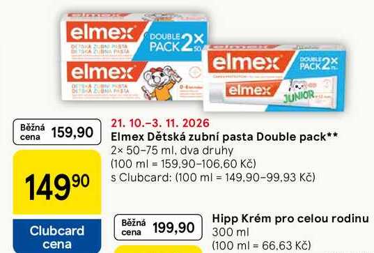 Elmex Dětská zubní pasta Double pack, 2x 50-75 ml, dva druhy