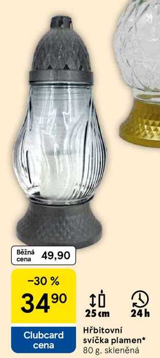 Hřbitovní svíčka plamen, 80 g. skleněná