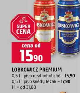 LOBKOWICZ PREMIUM 0,5l pivo nealkoholické 0,5l pivo světlý ležák