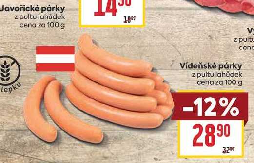 Vídeňské párky z pultu lahůdek cena za 100 g