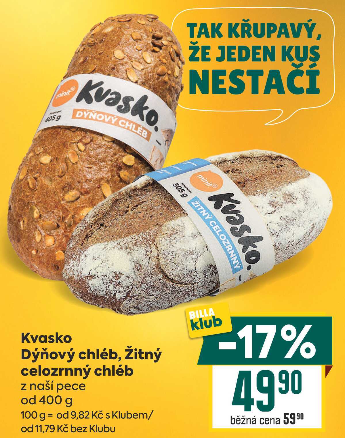 Kvasko Dýňový chléb, Žitný celozrnný chléb z naší pece od 400 g