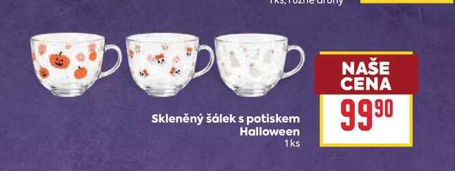 Skleněný šálek s potiskem Halloween 1ks