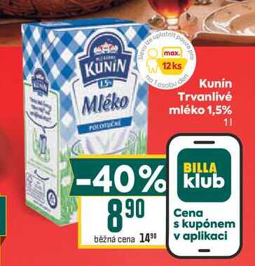 Kunín Trvanlivé mléko 1,5% 1l