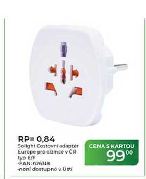 RP= 0,84 Solight Cestovní adaptér Europe pro cizince v CR typ E/F