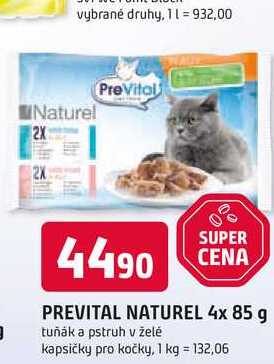 PREVITAL NATUREL 4x 85 g tuňák a pstruh v želé