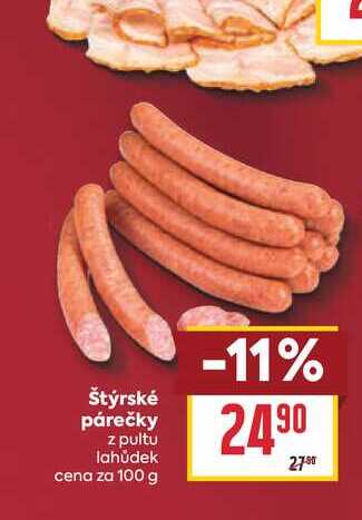 Štýrské párečky z pultu lahůdek cena za 100 g