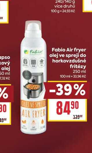 Fabio Air fryer olej ve spreji do horkovzdušné fritézy 250 ml 