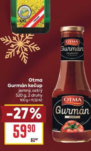 Otma Gurmán kečup jemný, ostrý 520 g