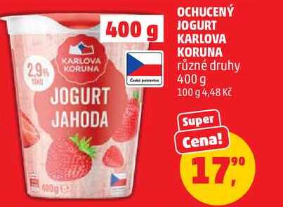 OCHUCENÝ JOGURT JAHODA KARLOVA KORUNA různé druhy, 400 g