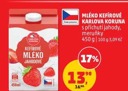 MLÉKO KEFÍROVÉ KARLOVA KORUNA s příchutí jahody, 450 g