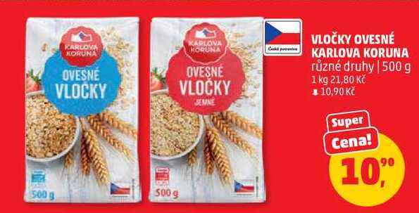 VLOČKY OVESNÉ KARLOVA KORUNA různé druhy, 500 g 