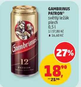 GAMBRINUS PATRON světlý ležák plech, 0,5 l