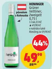 HENINGER Grüner původem Veltliner, 0,75 l
