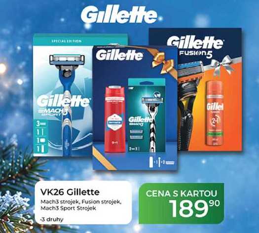 VK26 Gillette Mach3 strojek, Fusion strojek, Mach3 Sport Strojek 3 druhy