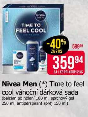 Nivea Men Time to feel cool vánoční dárková sada (balzám po holení 100 ml, sprchový gel 250 ml, antiperspirant sprej 150 ml)