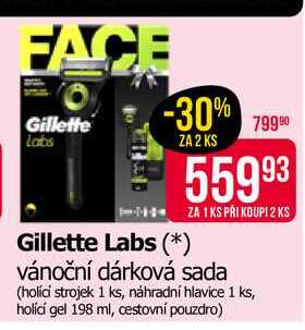 Gillette Labs vánoční dárková sada (holici strojek 1 ks, náhradní hlavice 1 ks, holící gel 198 ml, cestovní pouzdro)