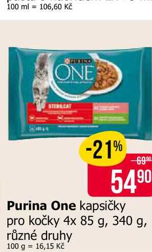 Purina One kapsičky pro kočky 4x 85 g, 340 g