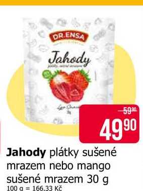 DR.ENSA Jahody plátky sušené mrazem nebo mango sušené mrazem 30 g