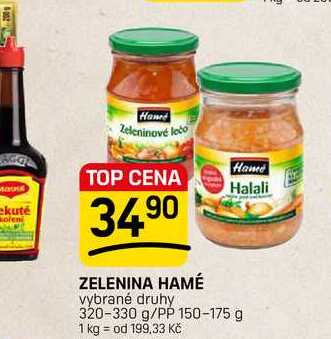 ZELENINA HAMÉ vybrané druhy 320-330 g/PP 150-175 g 