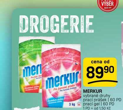 MERKUR vybrané druhy prací prášek | 60 PD prací gel | 60 PD 