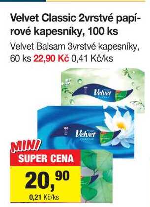 Velvet Classic 2vrstvé papírové kapesníky, 100 ks