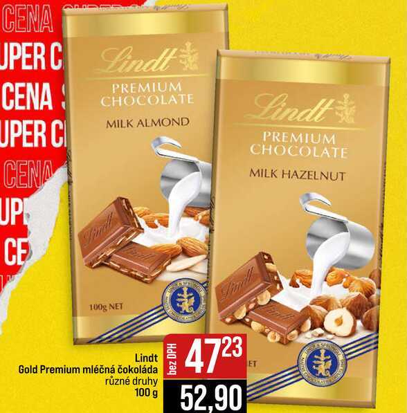 Lindt Gold Premium mléčná čokoláda různé druhy 100 g 