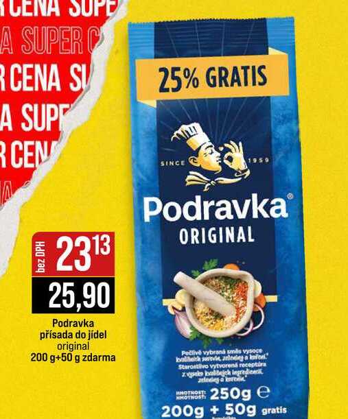 Podravka přísada do jídel original 200 g+50 g zdarma 25%