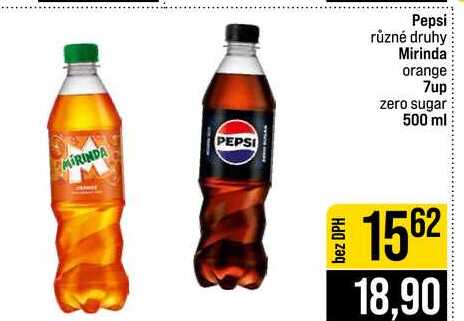 Pepsi různé druhy Mirinda orange 7up zero sugar 500 ml 