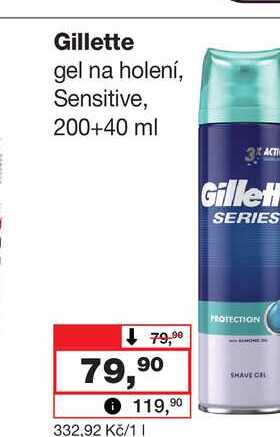 Gillette gel na holení, Sensitive, 200+40 ml
