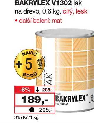 BAKRYLEX V1302 lak na dřevo, 0,6 kg, čirý, lesk