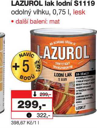 LAZUROL lak lodní S1119 odolný vlhku, 0,75l