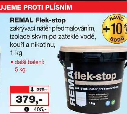 REMAL Flek-stop zakrývací nátěr před malováním, izolace skvrn po zateklé vodě, kouři a nikotinu, 1 kg