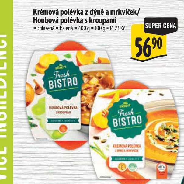 Krémová polévka z dýně a mrkviček/ Houbová polévka s kroupami 400 g