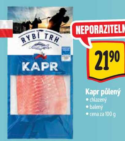 Kapr půlený, cena za 100 g 