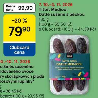 Titbit Medjool Datle sušené s peckou, 180 g