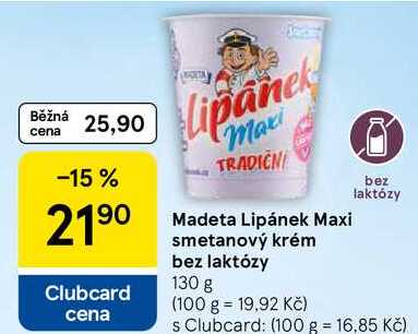 Madeta Lipánek Maxi smetanový krém bez laktózy, 130 g 