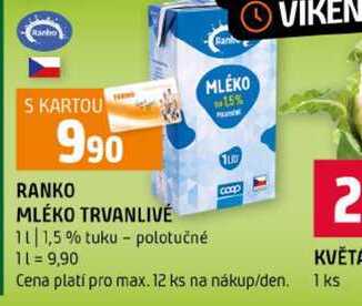 RANKO MLÉKO TRVANLIVÉ 1l 1,5% tuku polotučné
