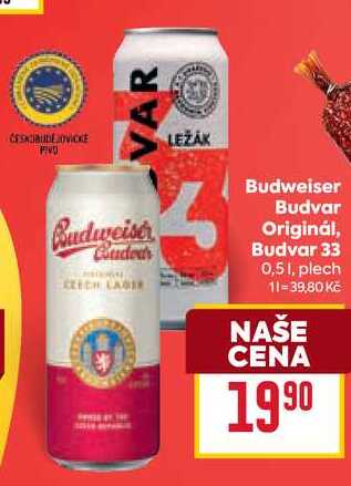 Budvar Budweiser Originál, Budvar 33 0,51, plech  