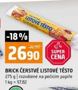 BRICK ČERSTVÉ LISTOVÉ TĚSTO 275 g rozválené na pečícím papíře