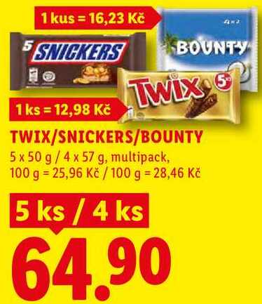 TWIX/SNICKERS/BOUNTY, 5x 50 g/4x 57 g
