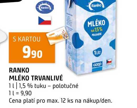 RANKO MLÉKO TRVANLIVÉ 1l 1,5% tuku polotučné