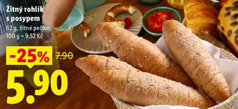 Žitný rohlík s posypem, 62 g, žitné pečivo