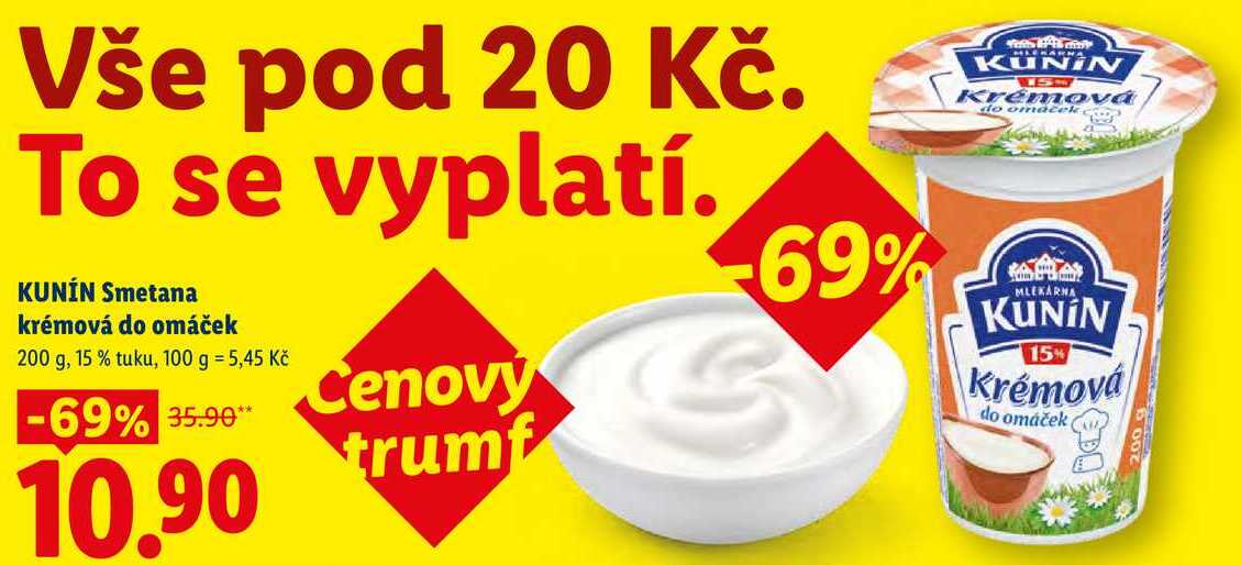 KUNÍN Smetana krémová do omáček, 200 g v akci