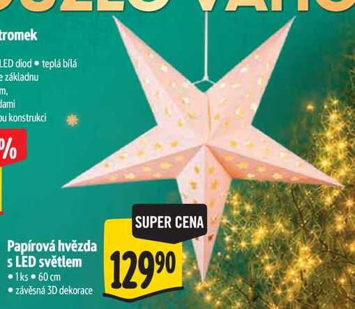 Papírová hvězda s LED světlem