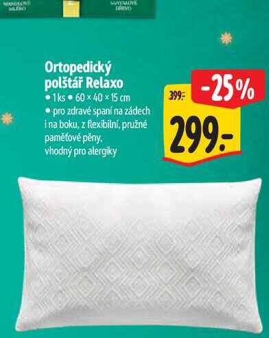   Ortopedický polštář Relaxo 1 ks 60 x 40 x 15 cm 