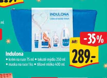Indulona krém na ruce 75 ml+ tekuté mýdlo 250 ml + maska na ruce 1 ks+tělové mléko 400 ml