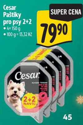Cesar Paštiky pro psy 2+2, 4x 150 g