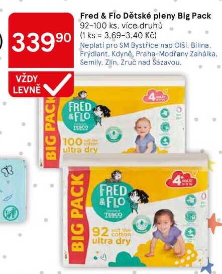 Fred & Flo Dětské pleny Big Pack, 92-100 ks