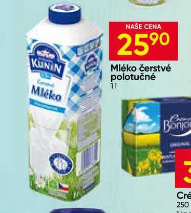 KUNÍN Mléko čerstvé polotučné 1l